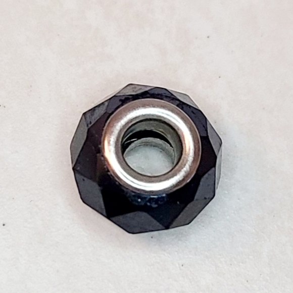 Faceted Glass and Silver Large Hole Bead - Picture 5 of 5